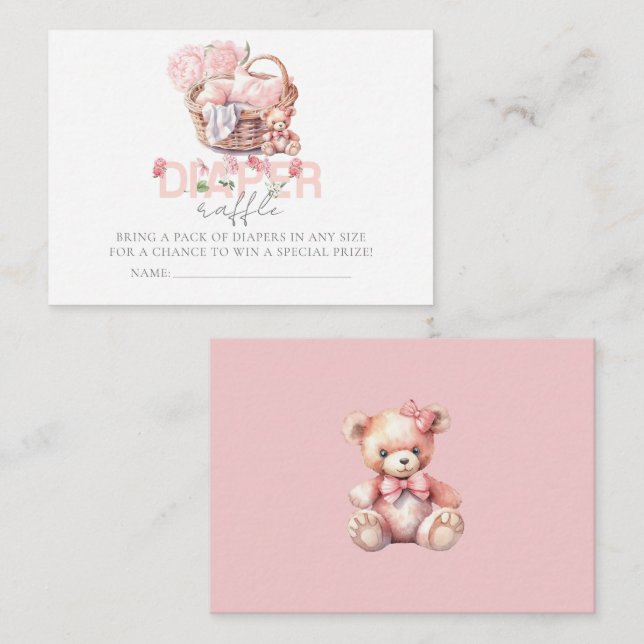 Cartão De Informações Bebê Cesta Floral Chá de fraldas Fralda (Frente/Verso)