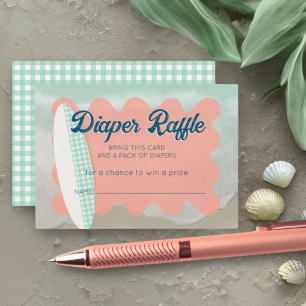 Cartão De Informações Bebê da praia no Conselho Coral Mint Gingham Chá d