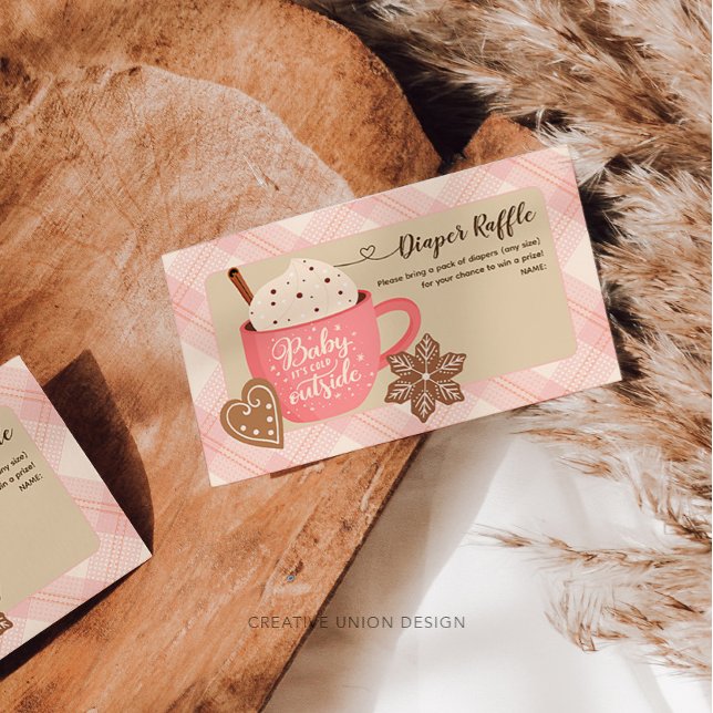 Cartão De Informações Bebê de inverno com chocolate quente Raffle Fralda (Criador carregado)