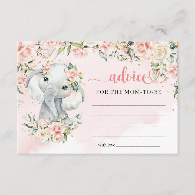 Cartão De Informações Bebê elefante borra ouro Conselho para a futura mã (Frente)