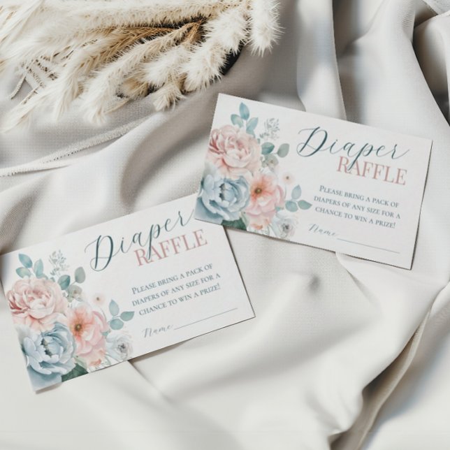 Cartão De Informações Bebê em Bloom Dusty Chá de fraldas Fralda azul rif (Criador carregado)