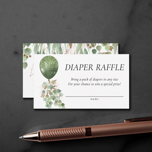 Cartão De Informações Bebê em Bloom | Eucalyptus Balloon Fralda Raffle (Criador carregado)