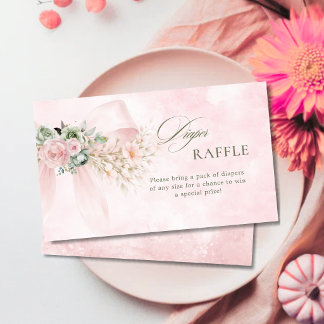 Cartão De Informações Bebê em Flor Rosa Arco Floral Sorteio de Fraldas