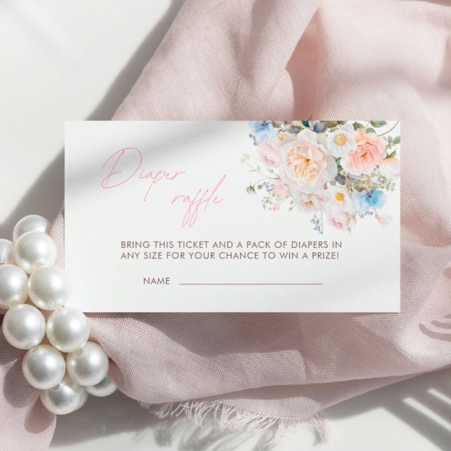 Cartão De Informações Bebê Em Sangue Fralda Rosa Floral Raffle (Criador carregado)
