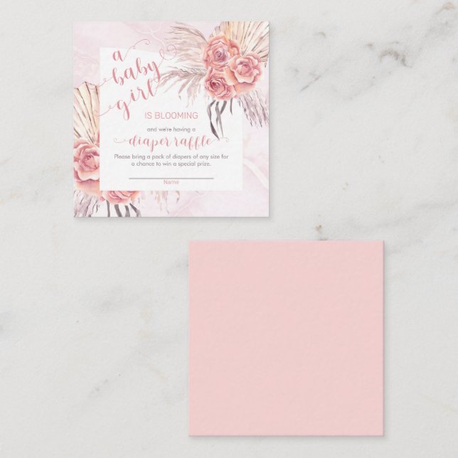 Cartão De Informações Bebê em Sangue Pampas Fralda rosa rosa Raffle (Frente/Verso)