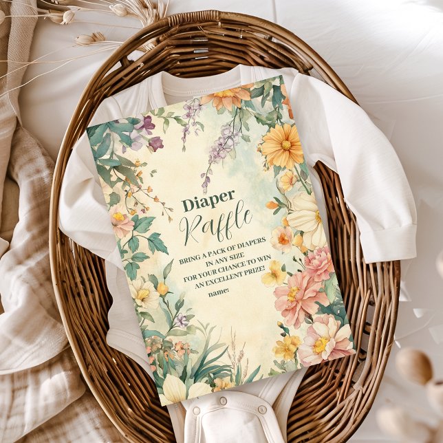 Cartão De Informações Bebê Floral Blush em Sangue Diapper Raffle (Criador carregado)