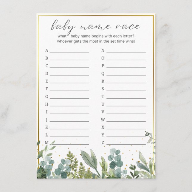 Cartão De Informações Bebê Race Bebê Jogo de Chá de fraldas (Frente)