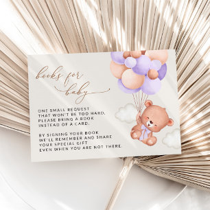 Cartão De Informações Bebê Urso, Balões Roxos, Livros Para Bebê