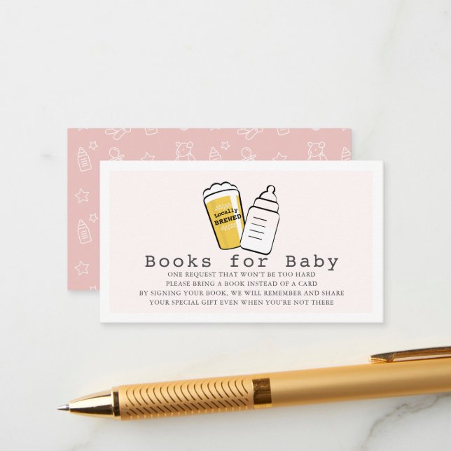 Cartão De Informações Beer & Baby Bottle Pink Baby Shower Book Request (Frente/Verso In Situ)