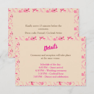 Cartão De Informações Bege e Rosa Bege Floral Casamento (estilo 2)