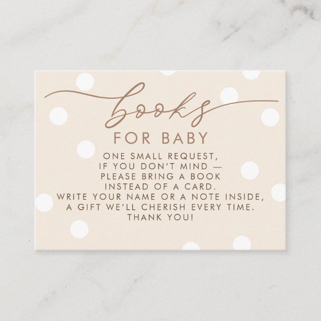 Cartão De Informações Beige and White Books For Baby Request (Frente)