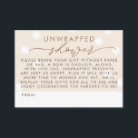 Cartão De Informações Beige and White Unwrapped Shower<br><div class="desc">Elegant modern baby shower request card "Unwrapped Shower" in beige and white colors</div>
