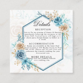 Cartão De Informações Beige blue Elegant Floral Wedding