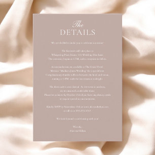 Cartão De Informações Beige Champagne Foto de Detalhes do Casamento