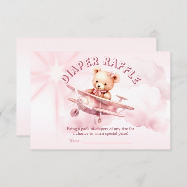 Cartão De Informações Bela Menina Bear Piloto Rosa Avião Rosa Bonito (Frente/Verso)