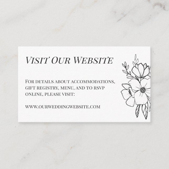 Cartão De Informações Belas Flores Brancas Detalhes Do Casamento (Frente)