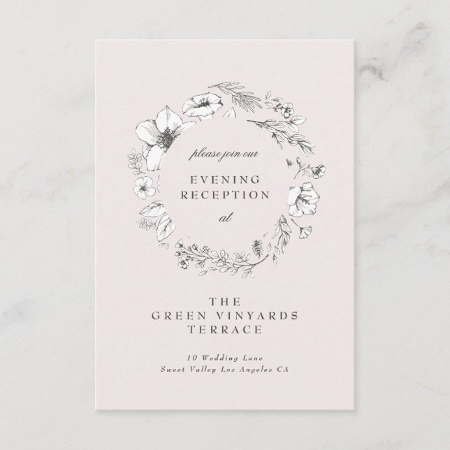 Cartão De Informações Belo Blush Floral - Recepção De Ferro Escrito (Frente)