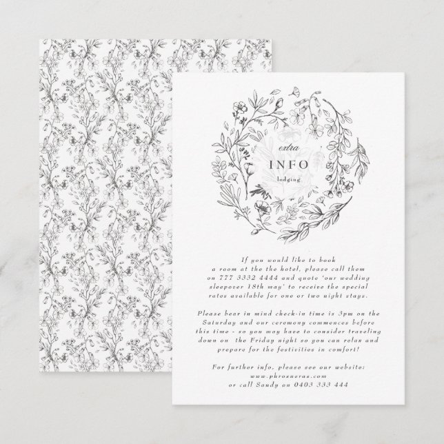 Cartão De Informações Belo Casamento Floral Escrito Em Wreath (Frente/Verso)