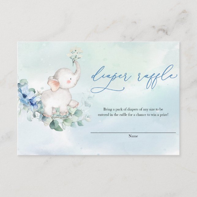 Cartão De Informações Belo Elefante Dusty Fralda Floral Azul Raffle (Frente)