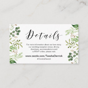 Cartão De Informações Belo Elegante Verde, Preto, Detalhes do Casamento
