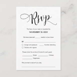 Cartão De Informações Belo Script Preto, RSVP, Responder