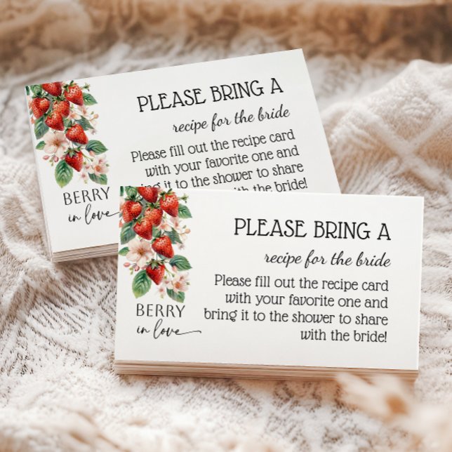 Cartão De Informações Berry in Love Strawberry Bridal Shower Recipe (Criador carregado)