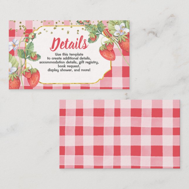 Cartão De Informações Berry Sweet Strawberry Birthday (Frente/Verso)