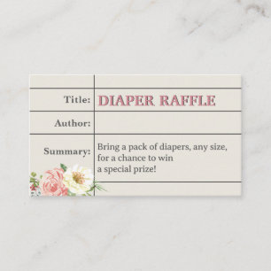 Cartão De Informações Biblioteca do Livro Menina Chá Fralda Raffle Tick