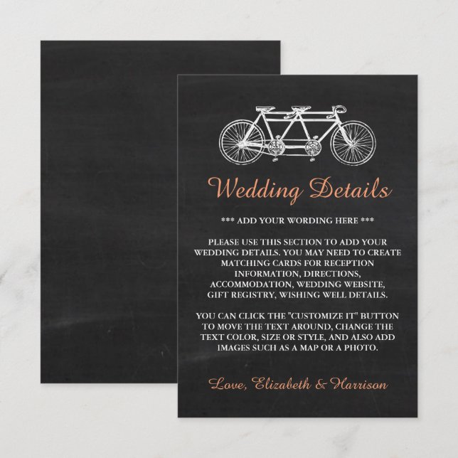 Cartão De Informações Bicicleta Tandem Em Detalhe De Casamento De Chalkb (Frente/Verso)
