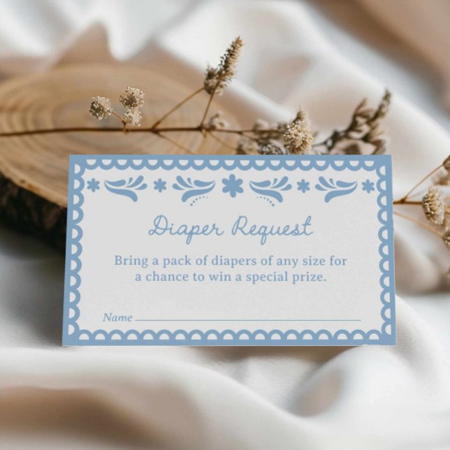 Cartão De Informações Bilhete Azul Papel Picado Fralda Raffle (Blue Cielito Lindo Diaper Request Card)