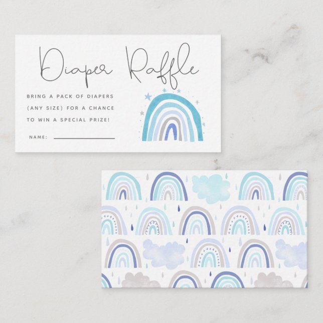 Cartão De Informações Bilhete Chá de fraldas Arco-Íris Azul Fralda Raffl (Frente/Verso)