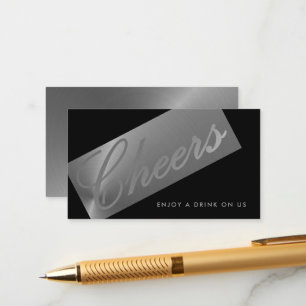 Cartão De Informações Bilhete de Bebida "Cheers" em Letra Preta e Prata