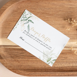 Cartão De Informações Bilhete de Fralda de Folhagem Verde Dourada Raffle