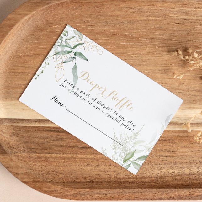 Cartão De Informações Bilhete de Fralda de Folhagem Verde Dourada Raffle (Criador carregado)