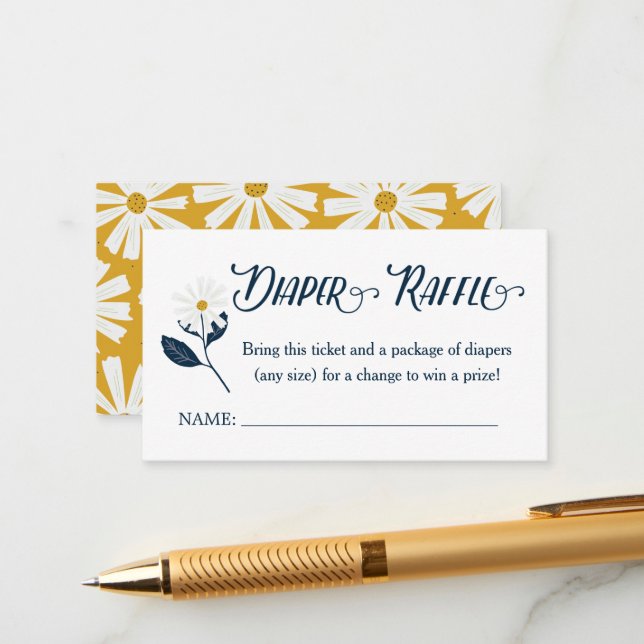 Cartão De Informações Bilhete de Fralda de Raffle, Cute Scandi Daisy (Frente/Verso In Situ)