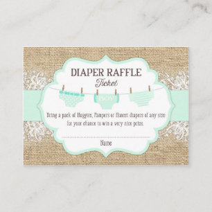 Cartão De Informações Bilhete de Fralda de Raffle Rustic Burlap Lace