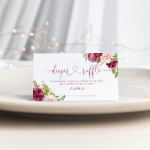 Cartão De Informações Bilhete de fralda floral burgundy com folha de our