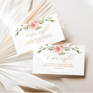 Cartão De Informações Bilhete de fralda floral com pincel Dourado