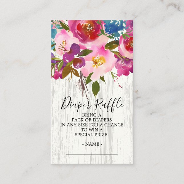 Cartão De Informações Bilhete de Fralda Floral Rustic Raffle (Frente)