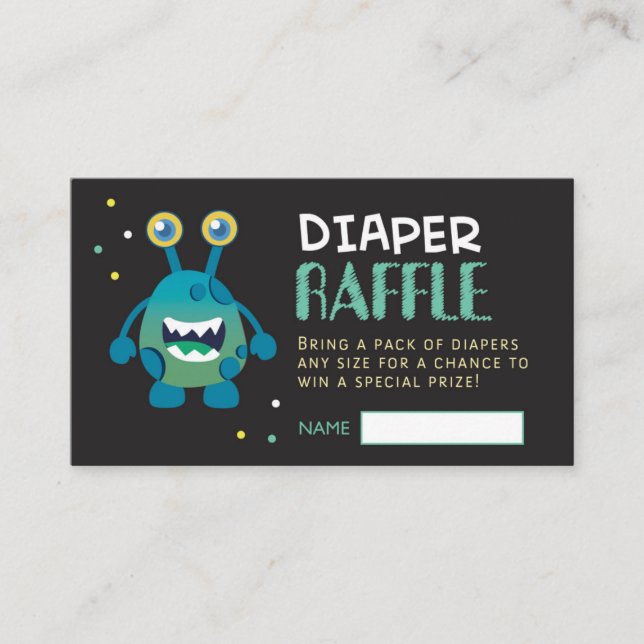Cartão De Informações Bilhete de Fralda Monstro Raffle (rapaz) (Frente)