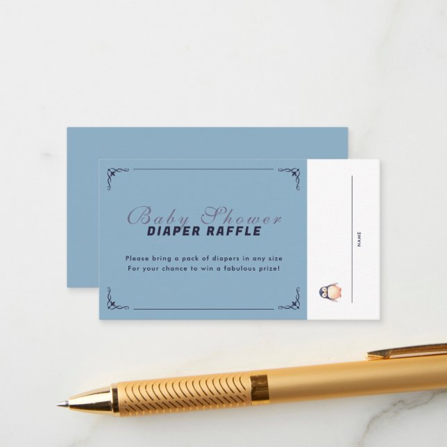 Cartão De Informações Bilhete de Raffle Pinguim de inverno - Azul (Frente/Verso In Situ)