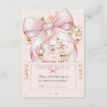Bilhete de Rifa de Fralda com Laço Rosa em Aquarel