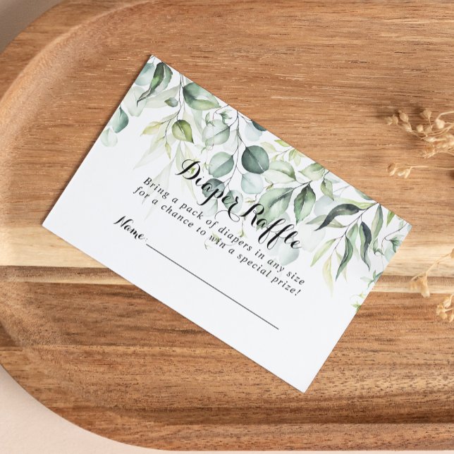 Cartão De Informações Bilhete de rifa de fralda em verde eucalipto aquar (Criador carregado)