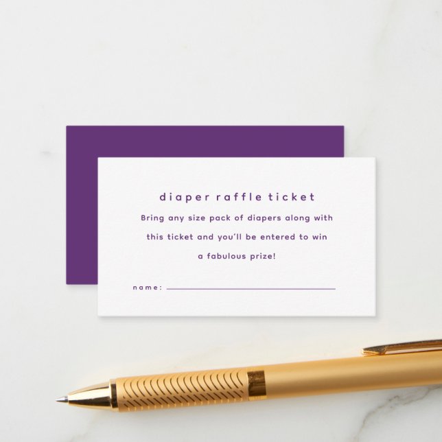 Cartão De Informações Bilhete de rifa de fralda simples roxo para chá de (Frente/Verso In Situ)