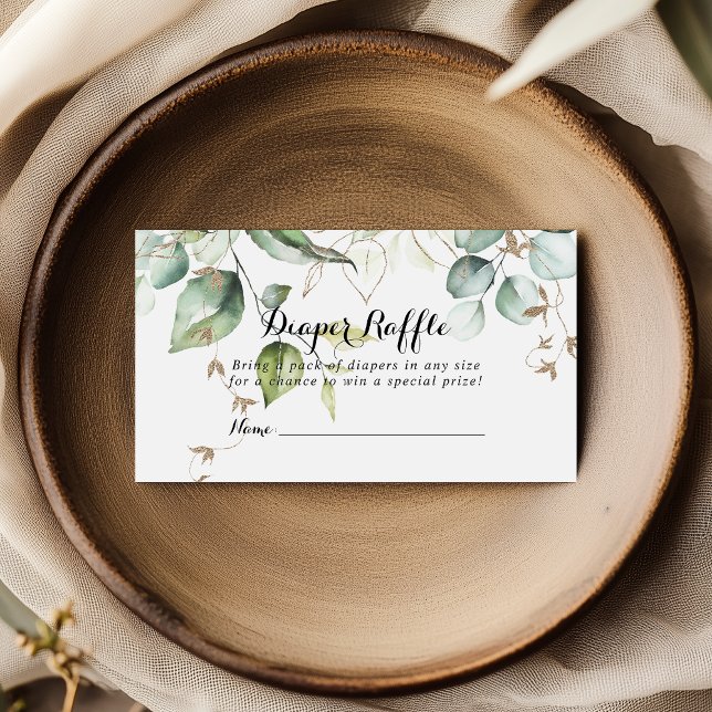 Cartão De Informações Bilhete de Rifas de Fraldas com Folhagens em Ouro  (Criador carregado)