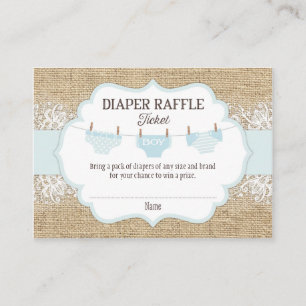 Cartão De Informações Bilhete Rustic Burlap Lace Blue Boy Fralda Raffle