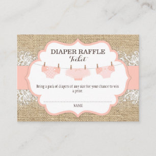 Cartão De Informações Bilhete Rustic Burlap Lace Coral Fralda Raffle
