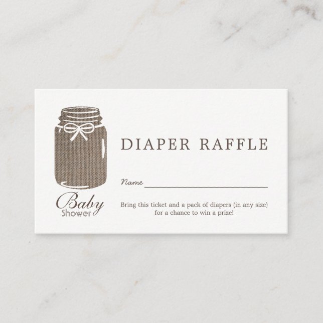 Cartão De Informações Bilhete Rustic Burlap Mason Jar Baby Fralda Raffle (Frente)