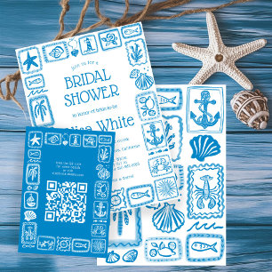 Cartão De Informações Bilhetes de Amor do Mar Moderno QR Personalizado C