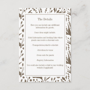 Cartão De Informações Biologia Elegante Clássica no Casamento do Taupe N